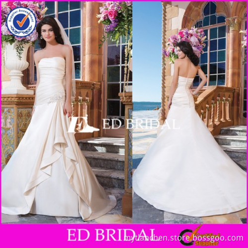 CE717 Fashion Strapless A-Line Ruffles Chapel Train Satin Low Cost Wedding Dresses